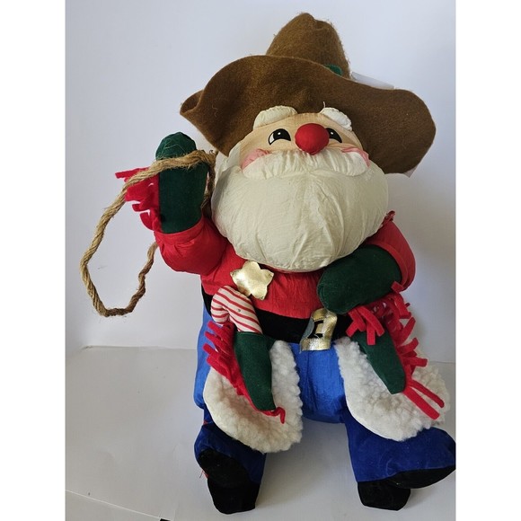 Plush Vintage Christmas Cowboy Santa Partial Tag Candy Cane Guns... - Picture 2 of 16